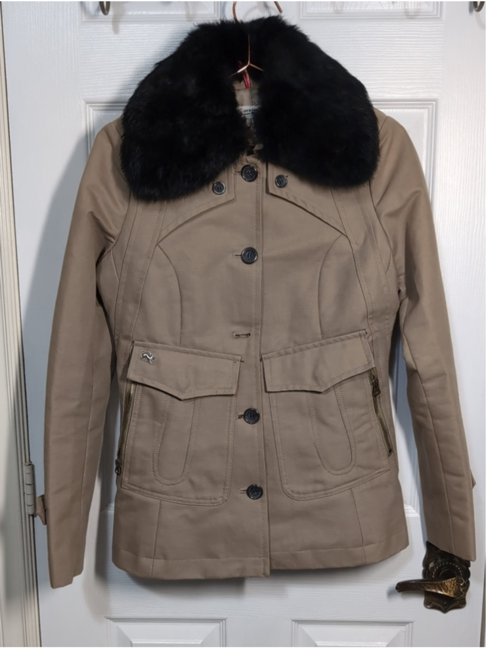 Parasuco Archive Fitted Trench Utility Jacket Fur Trim Beige Y2K - Size XS